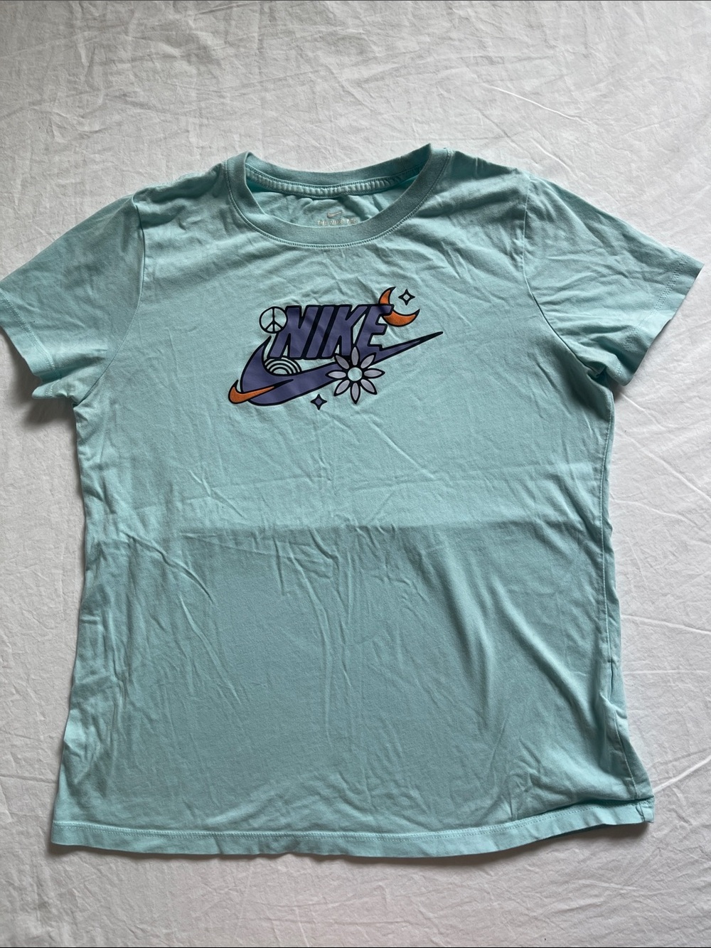Nike Aqua Graphic Logo Tee with Purple & Orange Accents